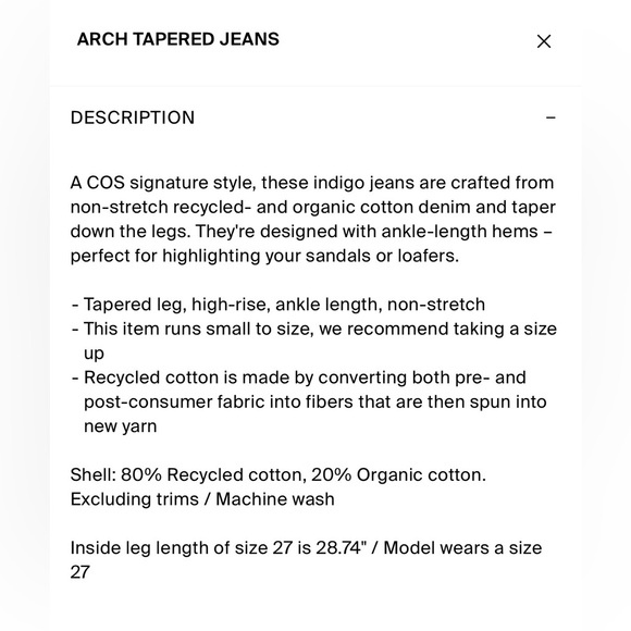 COS arch tapered jeans in indigo - Picture 4 of 10